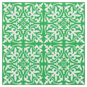 Tissu Tuile marocaine - vert vert et blanc