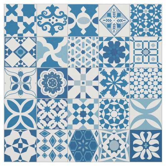 Tissu Tuiles marocaines - bleu et blanc (Échantillon)