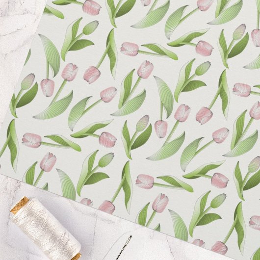 Tissu Tulipe rose fleur botanique moderne