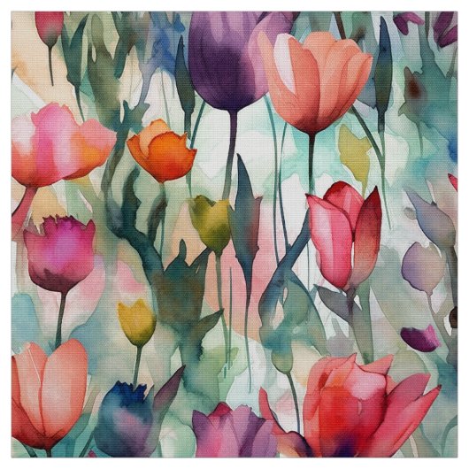Tissu Tulipes aquarelles (lumière) (Échantillon)