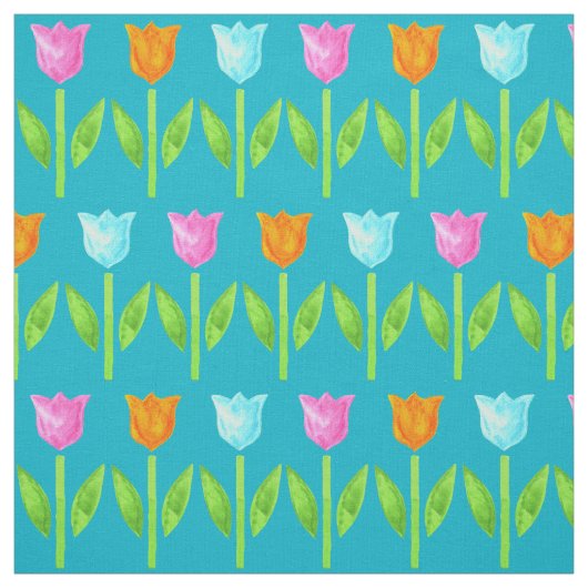 Tissu Tulipes colorées d'aquarelle dans rose, bleu, (Échantillon)