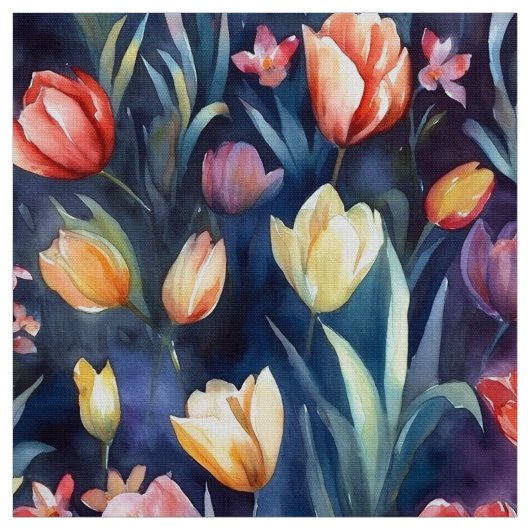Tissu Tulipes d'aquarelle (Abstraites) (Échantillon)