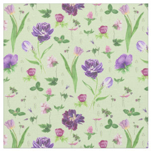 Tissu Tulipes pourpres vertes Fille Motif Floral
