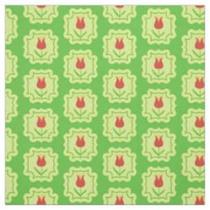 Tissu Tulipes rouges sur fond vert - Motif floral printa