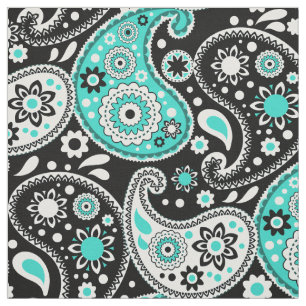 Tissu Turquoise Aqua et Black Bohemian Cowgirl Paisley