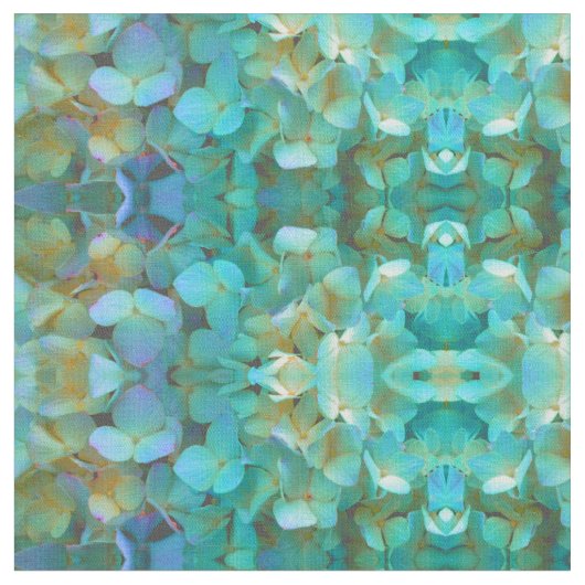 Tissu Turquoise bleu jaune rose hydrangée fleurs florale (Fermer)