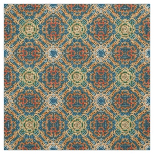 Tissu Turquoise Bleu Orangé jaune Vert Hip Orient Bali A (Échantillon)