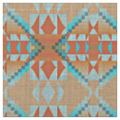 Tissu Turquoise Bleu Vert Orange Ethnique (Fermer)