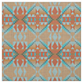 Tissu Turquoise Bleu Vert Orange Ethnique (Échantillon)