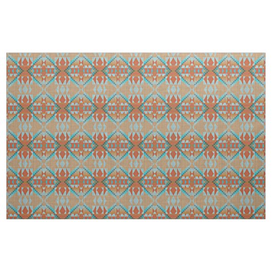 Tissu Turquoise Bleu Vert Orange Ethnique (Fat Quarter)