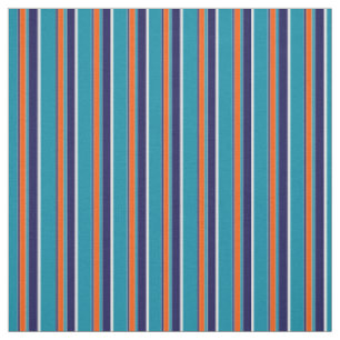 Tissu Turquoise Blue Green Orange White Stripes Art Moti