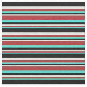 Tissu Turquoise, Brown, Cyan clair et rayures noires