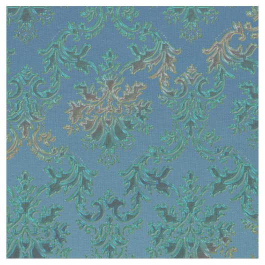 Tissu turquoise d'impression de damassé de vert (Fermer)