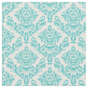 Tissu Turquoise et damassé blanche