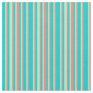 Tissu Turquoise foncée, Saumon et Motif aquatique