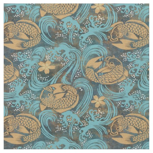 Tissu Turquoise japonais Koi Carp (Fermer)