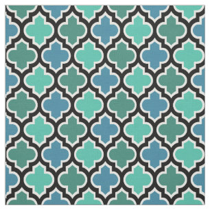 Tissu Turquoise Motif du Quatrefoil marocain bleu turquo
