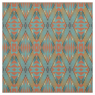 Tissu Turquoise orange vert Turquoise Brown aspect ethni