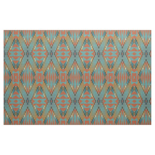 Tissu Turquoise orange vert Turquoise Brown aspect ethni (Fat Quarter)