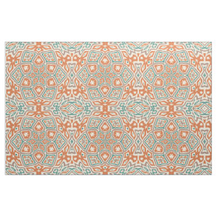 Tissu Turquoise Turquoise Orange Retro Nouveau Déco Moti