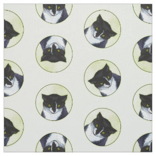 Tissu Tuxedo Chat Portrait Peinture Cute Art Original