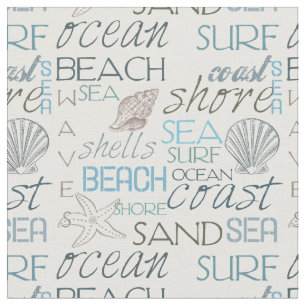 Tissu Typographie et coquilles de plage de mer et de Sur