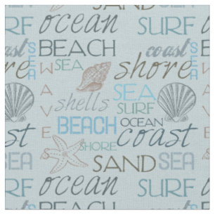 Tissu Typographie et coquilles de plage de mer et de Sur