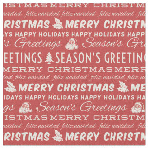 Tissu Typographie rétro de Noël rouge et blanc