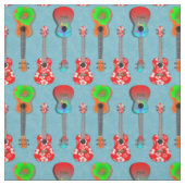 Tissu Ukuleles hawaïens sur bleu (Échantillon)