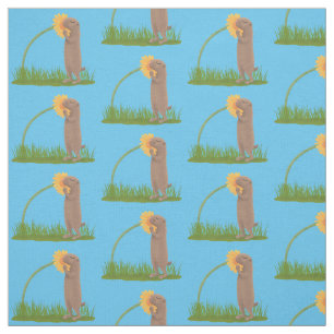 Tissu Un mignon chien de prairie reniflant la caricature