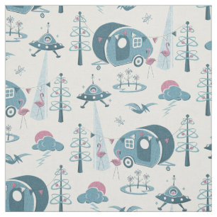 Tissu Une Invasion De Camping ! Bleu muet/rose