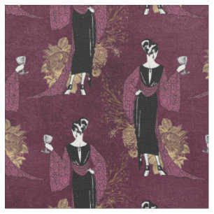 Tissu Une Vintage française avec du vin sur Maroon