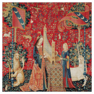 Tissu UNICORN ET DAME JOUER ORGAN Red Green Floral