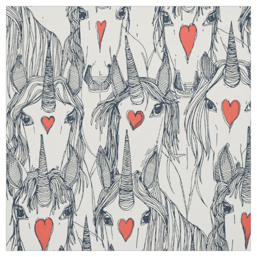 Tissu unicorne amour indigo persimmon perle (Échantillon)