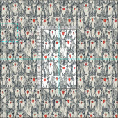 Tissu unicorne amour indigo persimmon perle (Carreau)