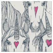 Tissu unicorne amour indigo rose perle (Fermer)