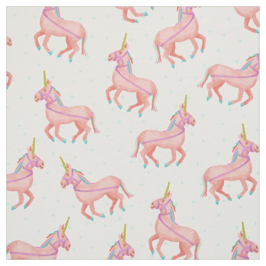 Tissu Unicorne rose mignonne et Motif d'étoiles (Échantillon)