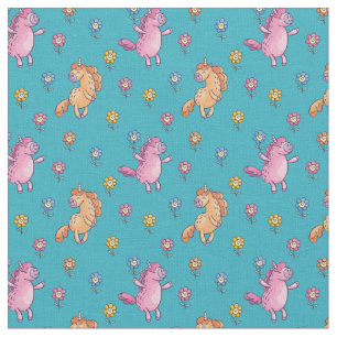 Tissu Unicornes lunaires et jolies fleurs Motif