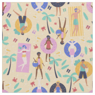 Tissu vacances été plage palmiers tropicaux crabes