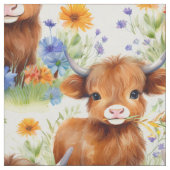 Tissu Vache des Highlands en fleurs sauvages (Échantillon)