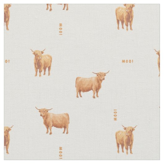 Tissu Vache des Highlands Meuglement - lin (Fermer)