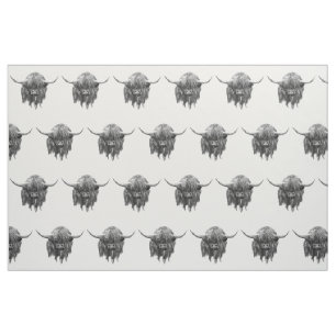 Tissu Vache des montagnes écossaise en noir et blanc