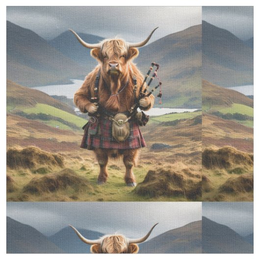 Tissu Vache Terrestre Drôle Avec Bagpipes, (Fermer)