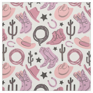 Tissu Vachère rose mignonne western fille de rodéo ferme