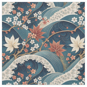 Tissu Vague japonaise & motif floral de cerisier Art