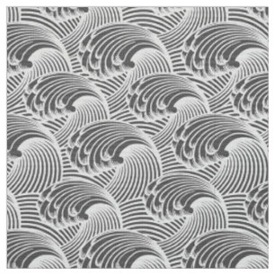 Tissu Vagues japonaises, gris vintage/gris et blanc