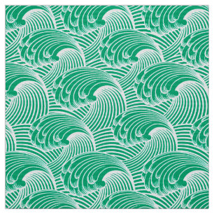 Tissu Vagues japonaises vintages, vert de jade et blanc