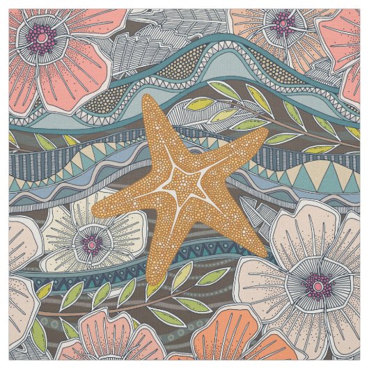 Tissu vagues tropicales terre (Échantillon)