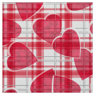 Tissu Valentines invisibles Jour coeur rouge à damiers p