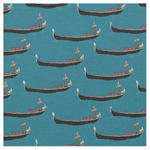 Tissu Venise, Italie Gondolas et Gondoliers Turquoise Bl